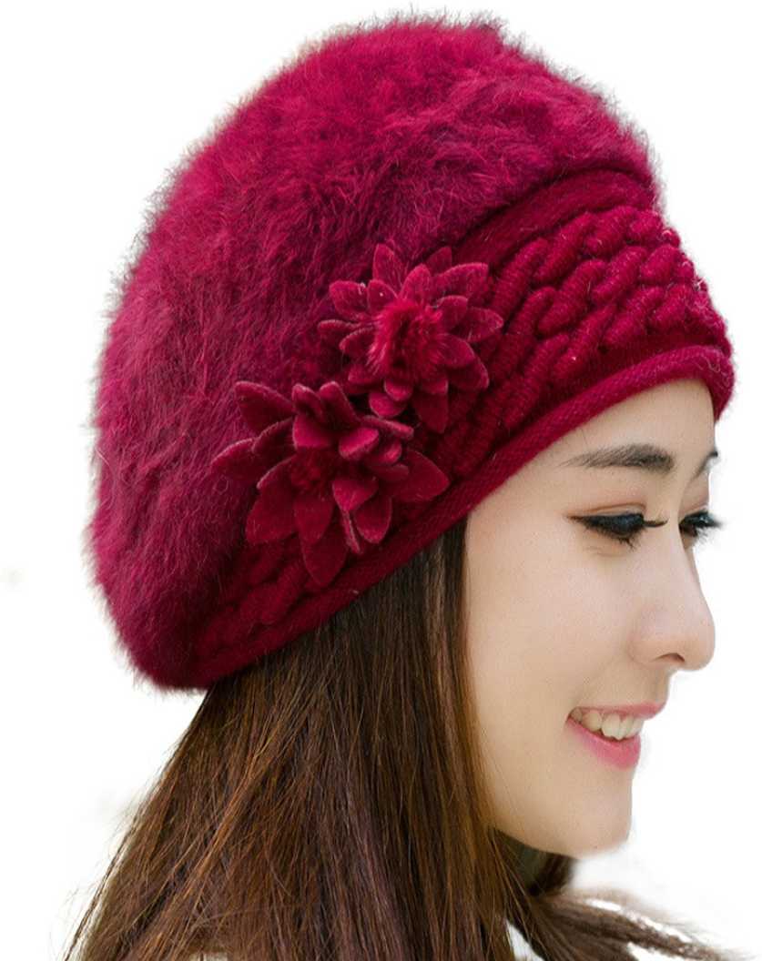 Save Big on Women's Flower Cotton Warm Beanies Cap - Watermelon Red at Banggood